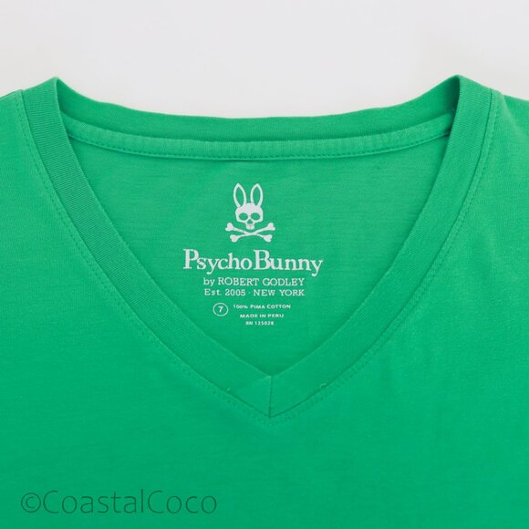 Psycho Bunny T-Shirt Mens XL 7 Green V-Neck Classic 100% Pima Cotton Streetwear - Picture 3 of 11